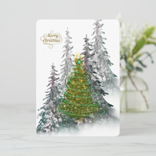 Elegant Snowy Forest Christmas Tree holiday Card Einladung (Stehend Vorderseite)