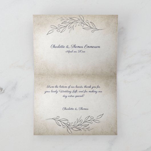Elegant Soft Blätter Script Wedding Dankeskarte (Innenseite)
