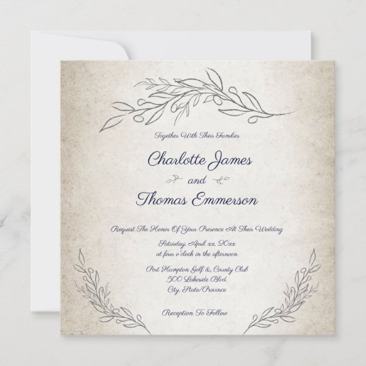Elegant Soft Blätter Script Wedding Einladung (Vorderseite)