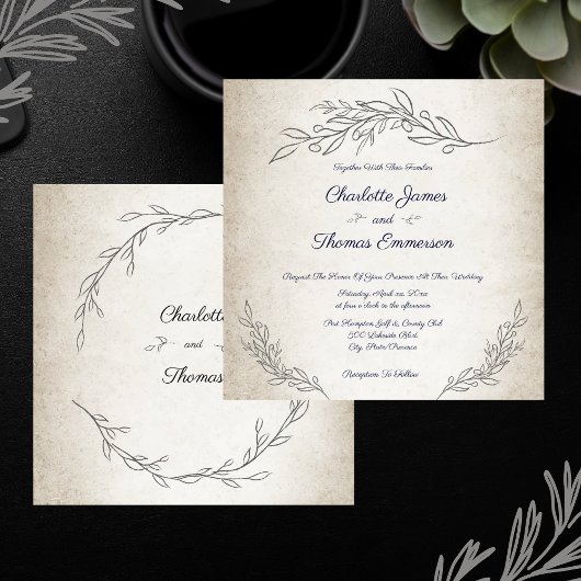 Elegant Soft Blätter Script Wedding Einladung