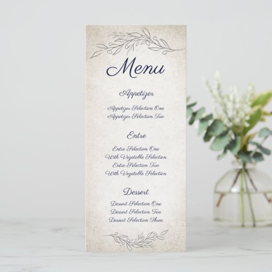 Elegant Soft Blätter Script Wedding Menükarte (Stehend Vorderseite)