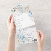 Elegant Soft Blue Floral Wedding All In One Einladung (Abreißen)