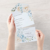 Elegant Soft Blue on Blue Floral Wedding All In One Einladung (Abreißen)