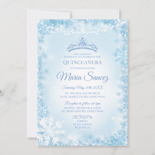 Elegant Soft Blue & String Light Mis Ruhige Lage Einladung (Vorderseite)