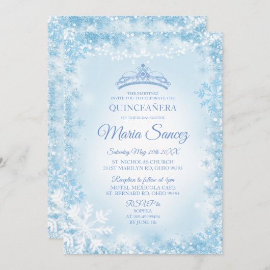 Elegant Soft Blue & String Light Mis Ruhige Lage Einladung (Vorne/Hinten)