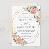 Elegant Soft Blush Elfenbeinblume Hochzeitgeometri Einladung (Vorne/Hinten)