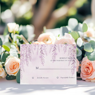 Elegant Soft Blush Lavender Floral Wedding RSVP Karte