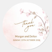 Elegant Soft Blush Pink Cherry Blossom Wedding Cla Runder Aufkleber (Vorderseite)