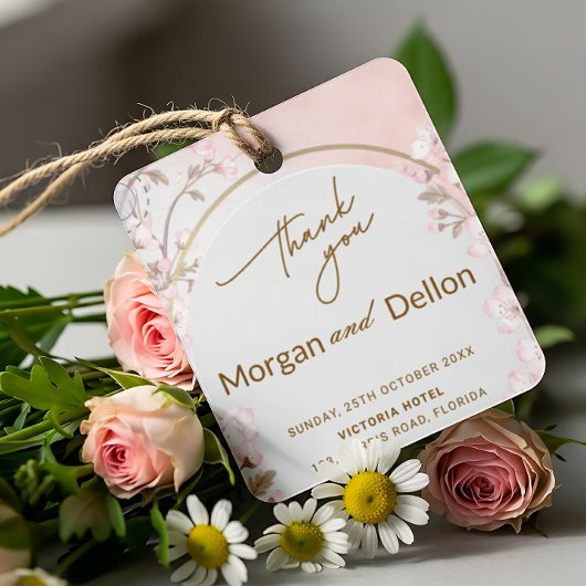 Elegant Soft Blush Pink Cherry Blossom Wedding Geschenkanhänger