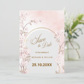 Elegant Soft Blush Pink Cherry Blossom Wedding Save The Date (Stehend Vorderseite)