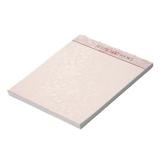 ELEGANT SOFT BLUSH ROSE GOLD DAMASK|NAME & INITIAL NOTIZBLOCK (Rotiert)