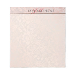 ELEGANT SOFT BLUSH ROSE GOLD DAMASK|NAME & INITIAL NOTIZBLOCK