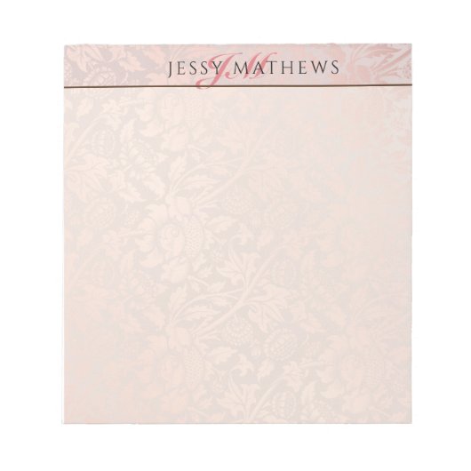 ELEGANT SOFT BLUSH ROSE GOLD DAMASK|NAME & INITIAL NOTIZBLOCK (Vorderseite)