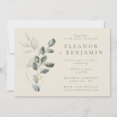 Elegant Soft Botanical Eukalyptus Minimale Hochzei Einladung (Vorderseite)