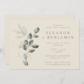 Elegant Soft Botanical Eukalyptus Minimale Hochzei Einladung (Vorne/Hinten)