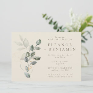 Elegant Soft Botanical Eukalyptus Minimale Hochzei Einladung