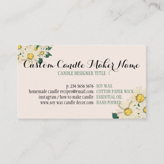 Elegant Soft Candle Soy Wax Homemade daisy Visitenkarte (Rückseite)
