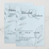 Elegant Soft Cool Blue Botanical Script Wedding  Einladung (Vorne/Hinten)