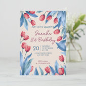 Elegant Soft Floral Tulip 21st Birthday Invitation Einladung (Stehend Vorderseite)