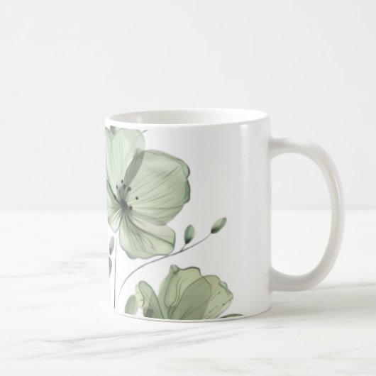 Elegant Soft Green Floral Illustration Coffee Mug Kaffeetasse (Rechts)
