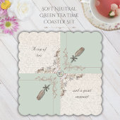 Elegant Soft Green Tea Time Literary Scalloped Untersetzer