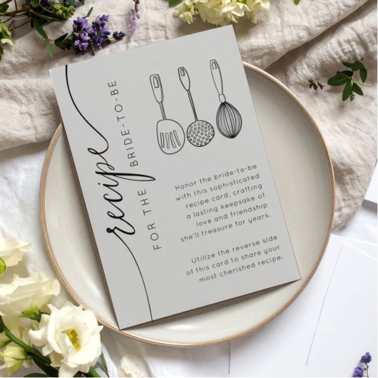 Elegant Soft Grey Bridal Shower Recipe Begleitkarte