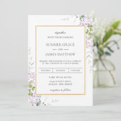 Elegant Soft Lilac Lila Blumengrün Hochzeit Einladung (Stehend Vorderseite)