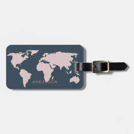 ELEGANT SOFT NAVY BLUSH PINK ROSE GOLD WORLMAP GEPÄCKANHÄNGER