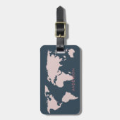 ELEGANT SOFT NAVY BLUSH PINK ROSE GOLD WORLMAP GEPÄCKANHÄNGER (Vorderseite vertikal)