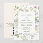 Elegant Soft Pastel Wildflower QR Code Wedding Einladung (Vorne/Hinten)