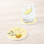 Elegant soft peace rose green & gold oval Wedding Getränkeuntersetzer (Seite)