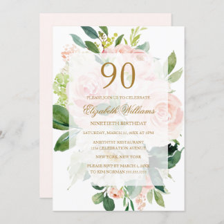 Elegant Soft Peach Bloom 90. Geburtstag Einladung