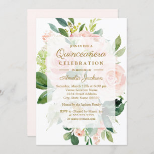 Elegant Soft Peach Bloom Quinceanera Geburtstag Einladung