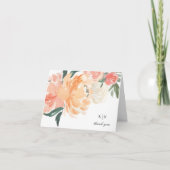 Elegant Soft Peach Floral Monogram Wedding Dankeskarte (Vorderseite)