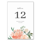 Elegant Soft Peach Watercolor Floral Wedding Tischnummer (Rückseite)