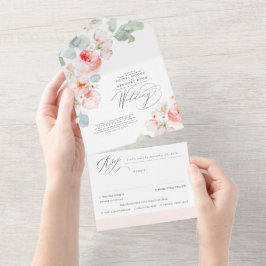 Elegant Soft Pink Blume Boho Wedding All In One Einladung
