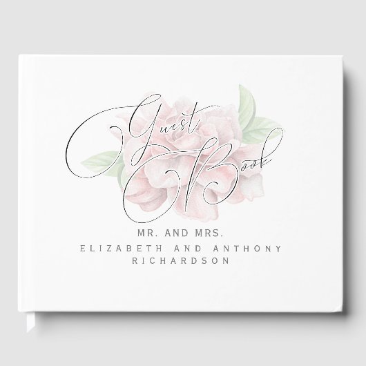 Elegant Soft Pink Blume Typografy Wedding Gästebuch (Vorderseite)