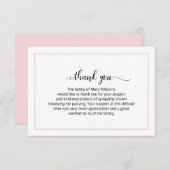 Elegant Soft Pink Calligraphy Beerdigung Vielen Da Dankeskarte (Vorne/Hinten)