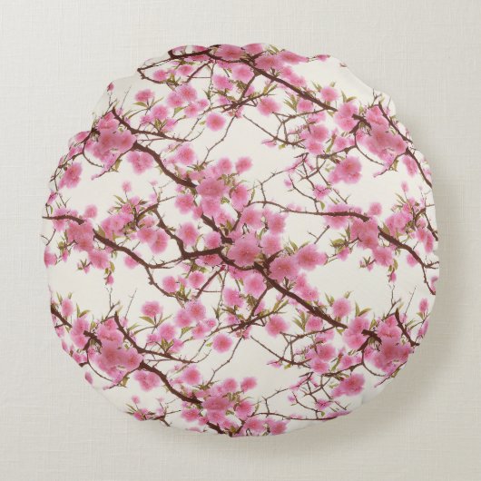 Elegant Soft Pink Cherry Blossom Florals Rundes Kissen (Vorderseite)