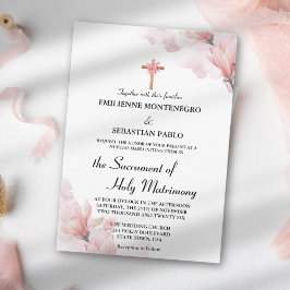 Elegant Soft Pink floral katholische Wed Nuptial M Einladung