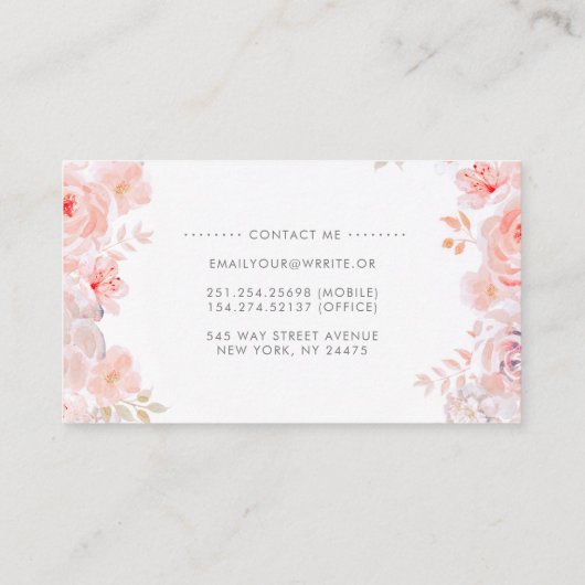 Elegant Soft Pink Floral | Wasserfarbe Visitenkarte (Rückseite)