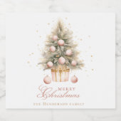 Elegant Soft Pink Merry Christmas Tree Individuell Schaumweinetikett (Einzelnes Label)