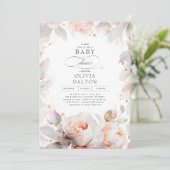 Elegant Soft Pink Peach Floral Boho Baby Dusche Einladung (Stehend Vorderseite)