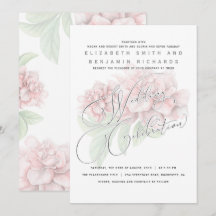 Elegant Soft Pink Peony Floral Typografy Wedding