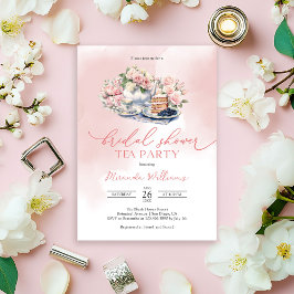 Elegant Soft Pink Roses Bridal Shower Tea Party Einladung