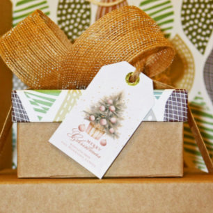 Elegant Soft Pink Watercolor Frohe Weihnachtsbaum Geschenkanhänger