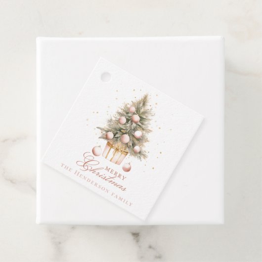 Elegant Soft Pink Watercolor Frohe Weihnachtsbaum Geschenkanhänger (Beispiel)