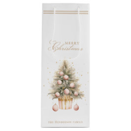 Elegant Soft Pink Watercolor Frohe Weihnachtsbaum Geschenktüte Für Weinflaschen