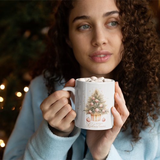 Elegant Soft Pink Watercolor Frohe Weihnachtsbaum Kaffeetasse