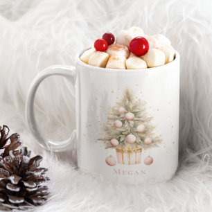 Elegant Soft Pink Watercolor Frohe Weihnachtsbaum Kaffeetasse
